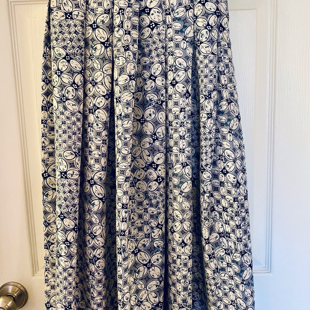 Blue and White Silk Maxi Pleated Skirt